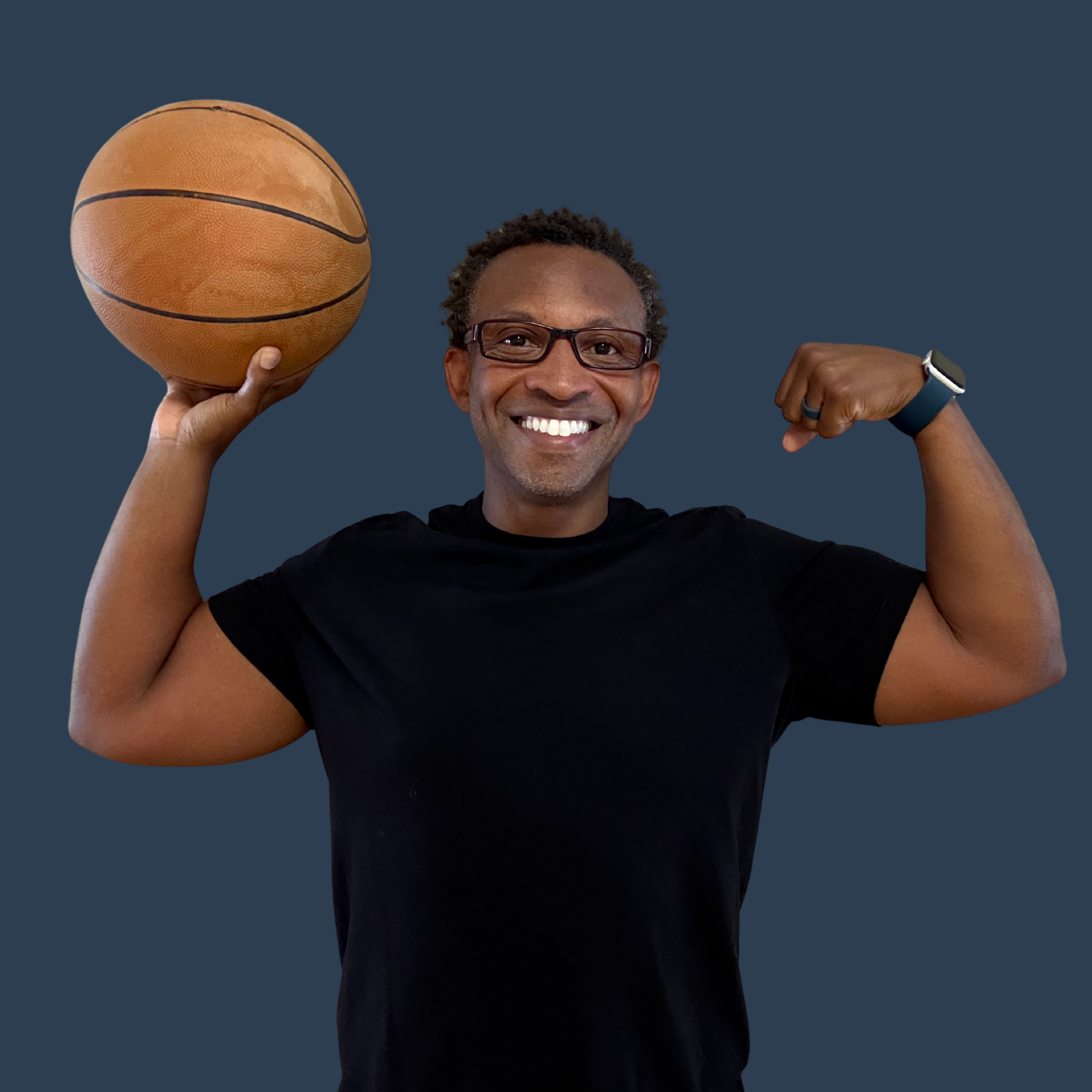 Paul Fruge II HOOPTEQ Team Photo holding a basketball